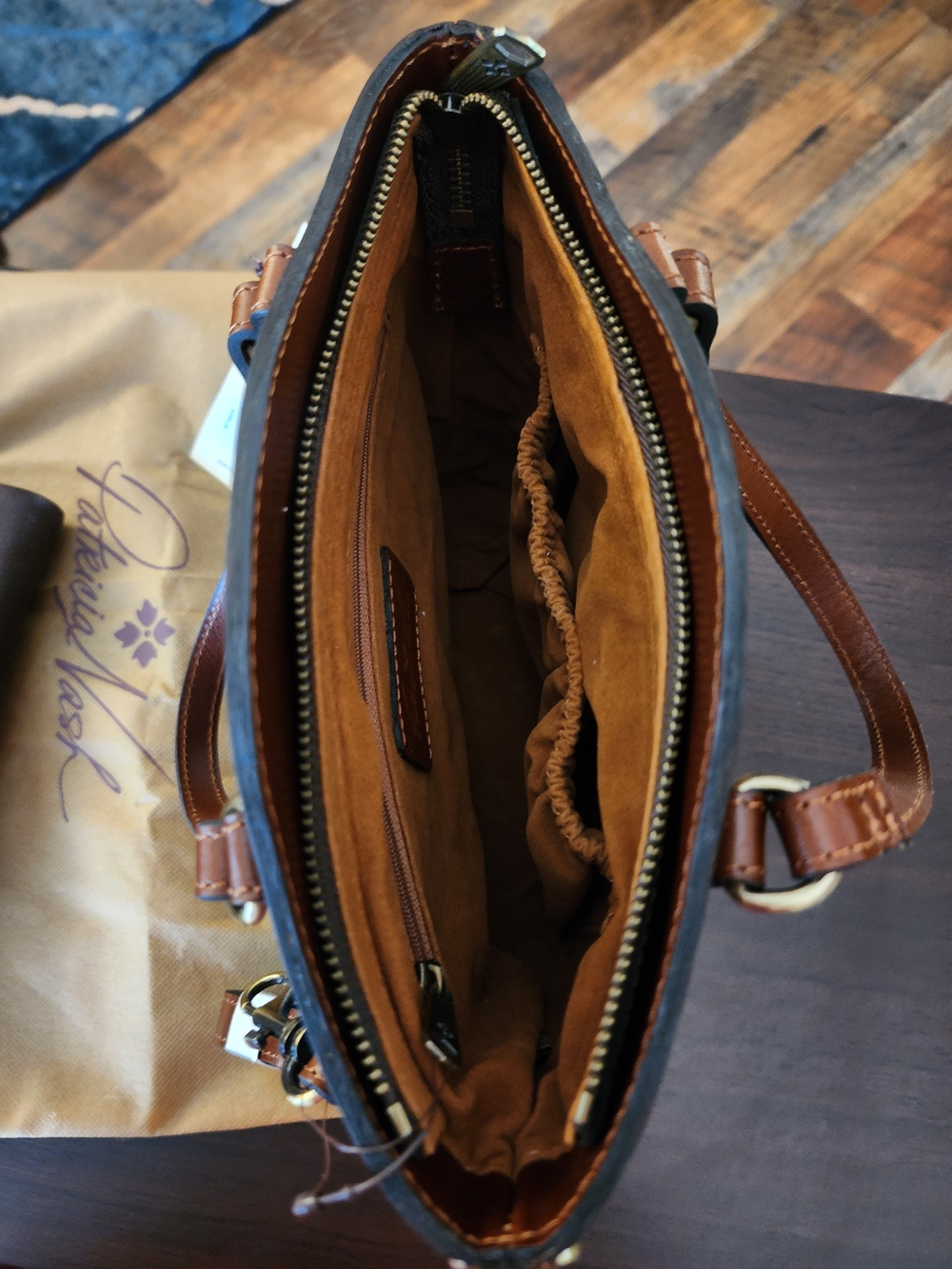 Patricia Nash Quilted Denim Tote with Brown Leather Trim - Picture 3 of 3